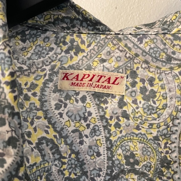 Kapital Tops - Kapital Blue and Cream Paisley Tie-Front Blouse